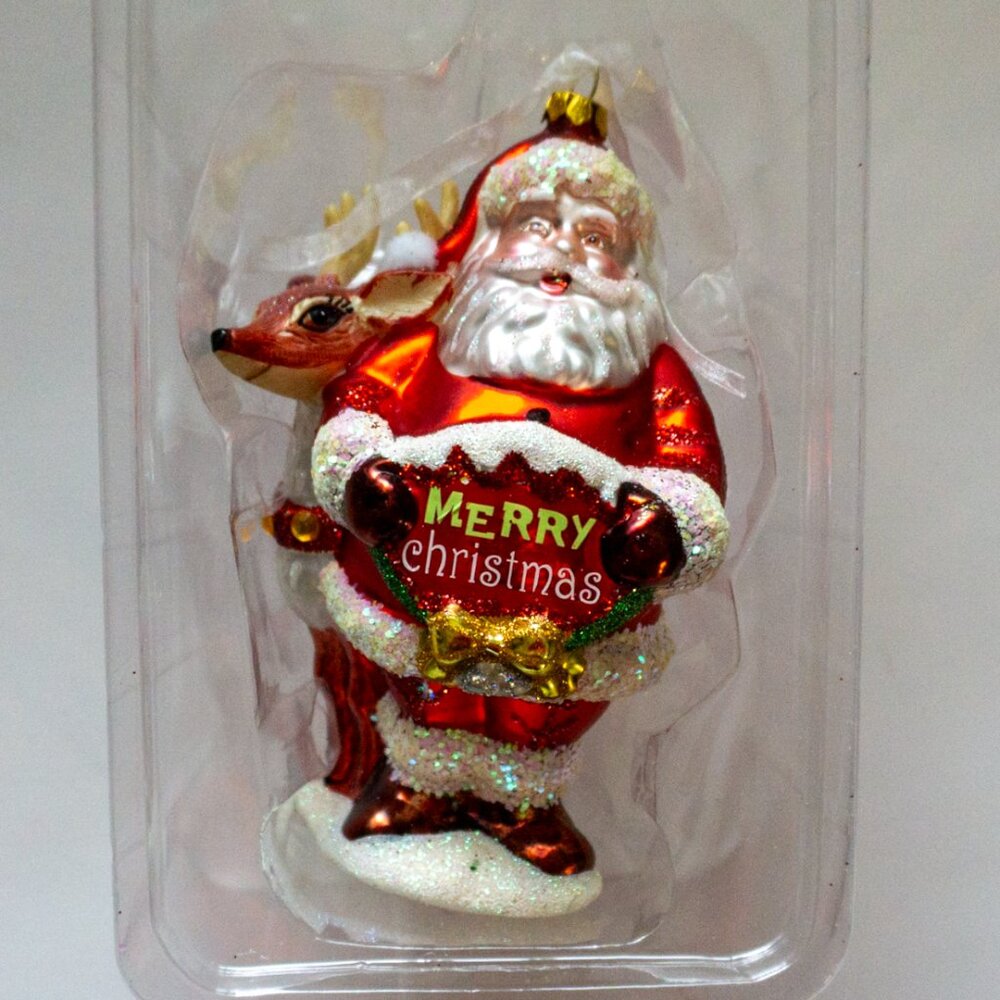 Christmas Tree Ornament Santa’s Reindeer Hand painted Glass Extra!